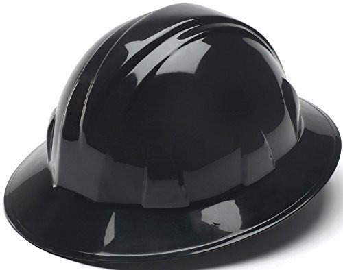 Pyramex Black Full Brim Hard Hat Con 4pt Ratchet Suspenison.