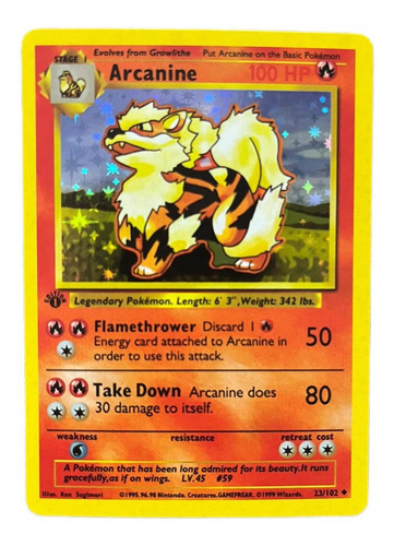 Pokemon Tcg Tarjeta, Carta Arcanine, Pokemon 1996