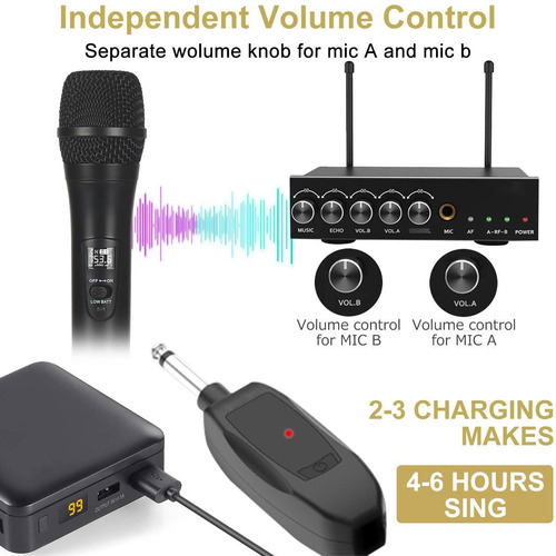 Micrófono Inalámbrico Dual Uhf Recargable Para Karaoke Negro
