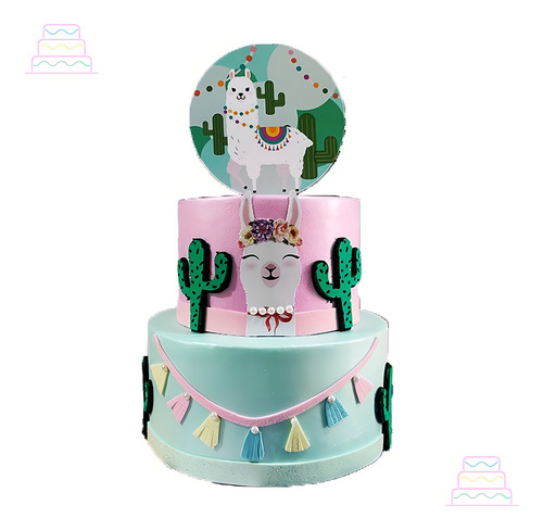Bolo Fake Maquete Tema Lhama E Cactos