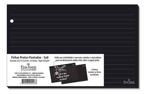 Fichas Pretas Pautadas 5x8 Fina Ideia