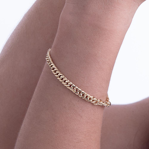 Pulseira De Elo Duplo De 5.7mm Em Ouro 10k 16,0 Cm