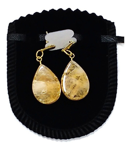 Imagem 2 de 3 de Brincos De Citrino Pedra Natural 4cm Folheado A Ouro A221