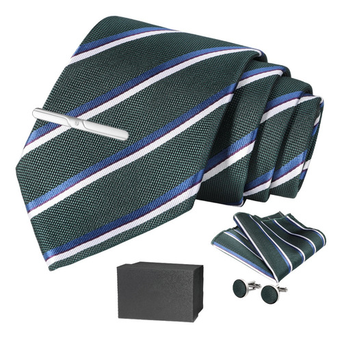 Set Corbata, Pañuelo Seda, Gemelos, Clip Hombre Caja Regalo