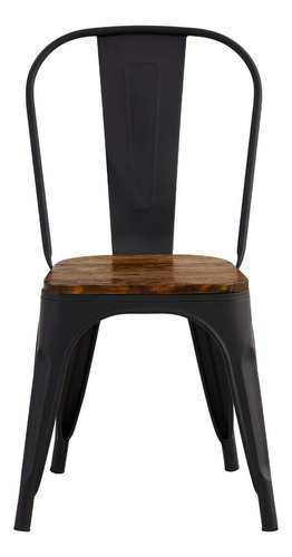 Set 4 Sillas Comedor Top Living Tolix Con Asiento De Madera Estructura De La Silla Negro Asiento Café Diseño De La Tela Liso