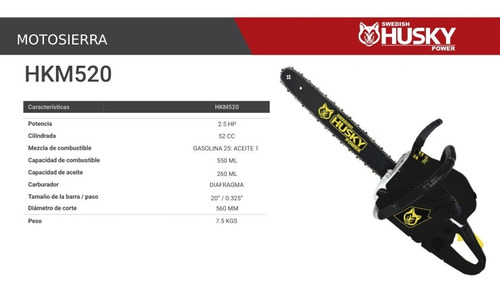 Motosierra Gasolina Leñera 2.5 Hp Barra 20'' Hkm520 Husky