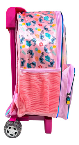 Mochila Con Carrito Stitch Tornasol Primaria Ruz Original Rosa Stitch Tornasol