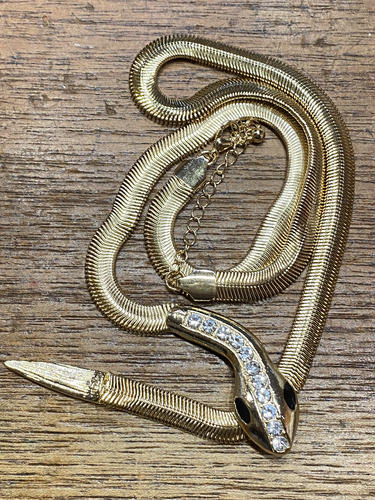 Luli Cadena Collar Enchapado Oro Serpiente Vibora Cristales