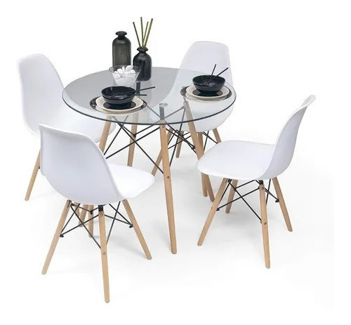 Comedor Eames 80cm Vidrio Con 4 Sillas - Por Irei