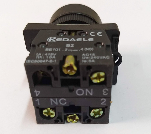 Remate Pulsador Electricidad 415v 10a 22mm Largo 54mm Negro