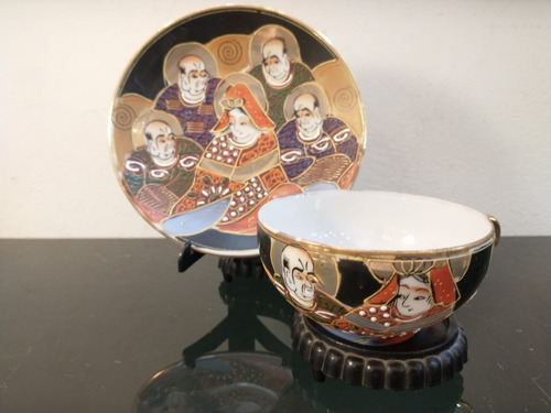 Imagen 1 de 10 de Antigua Taza De Té Y Plato Porcelana Japonesa Satsuma Geisha