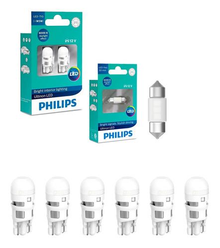 Kit Philips Ultinon 6 Leds T10 + 1 Led Torpedo