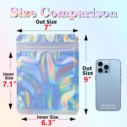 Bolsas Holográficas Mylar 7x9 Resellables 50 Unidades