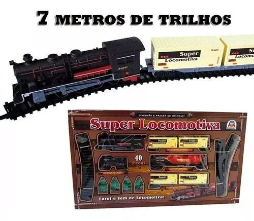 FERRORAMA TREM CLASSICO COM CONTROLE REMOTO SEM FIO MAQUINA LOCOMOTIVA  GRANDE COM VAGOES E 460CM DE