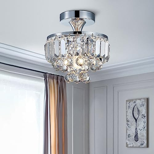 Modern Chrome Crystal Semi-flushmount Chandelier Lighti...