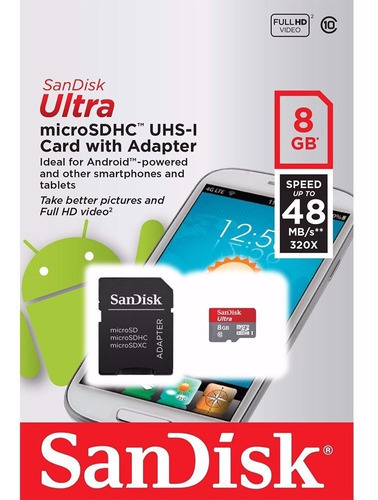 Sandisk Tarjeta Memoria Micro Sd 8gb Ultra Clase 10 + Adapta