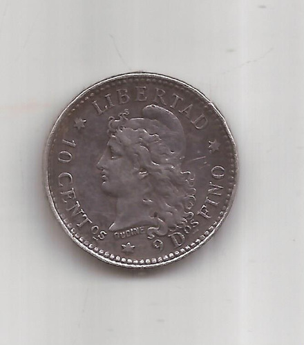 10 Centavos De Patacon Año 1882 Con Resto De Soldadura (Usado)