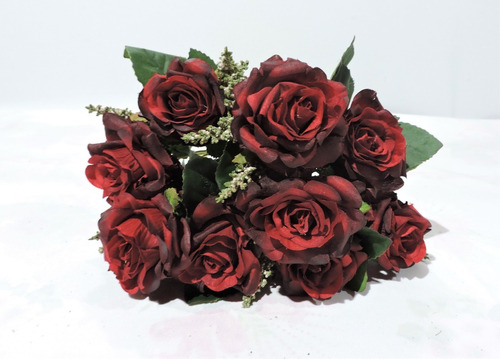 Buquê 9 Flores Rosas Vermelho Marsala Artificial 36 Cm | Parcelamento sem  juros