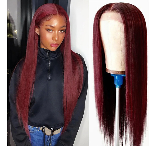 Peluca De Moda For Mujer Con Pelo Largo Y Liso Burdeos
