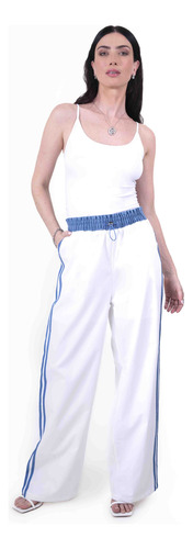 Pantalón Palazzo Dama Franjas Stretch Cómodo Casual