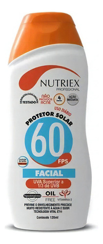 Protetor Solar Facial Nutriex Profissional FPS 60 Bloqueador Solar em creme 1 unidade de 120 mL