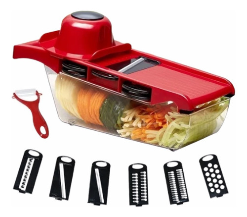 Picador De Alimentos Manual Mandoline Kitchen 6en1/ Rojo 