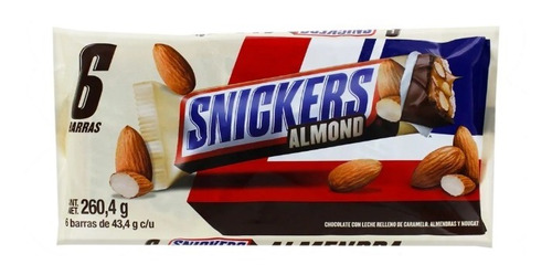 Snickers Almond Chocolate Con Caramelo Y Almendra 6pz 260gr