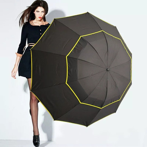 125 Paraguas Plegable Doble Grande A Prueba De Viento Color Negro