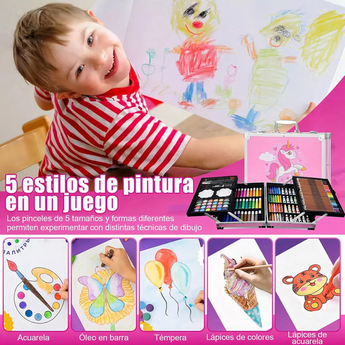 Kit Artístico Profesional 145 Piezas Colores Y Lápices Rosa