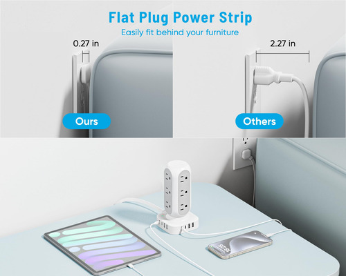 Regleta De Alimentación 40w Con 12 Salidas Y 8 Puertos Usb