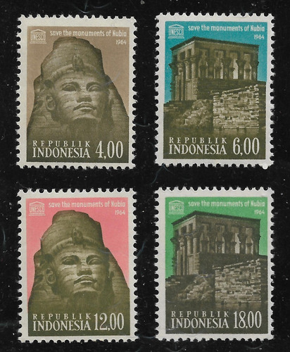 Indonesia Serie 4 Estamp Mint #373/6 Templo De Nubia Año1964