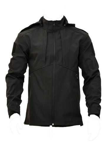 Campera Softshell Táctica Alcatraz Negra Con Capucha