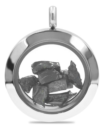 Collar Y Dije De Acero Inox Con Ventana Y Shungita Elite Color Gris Oscuro