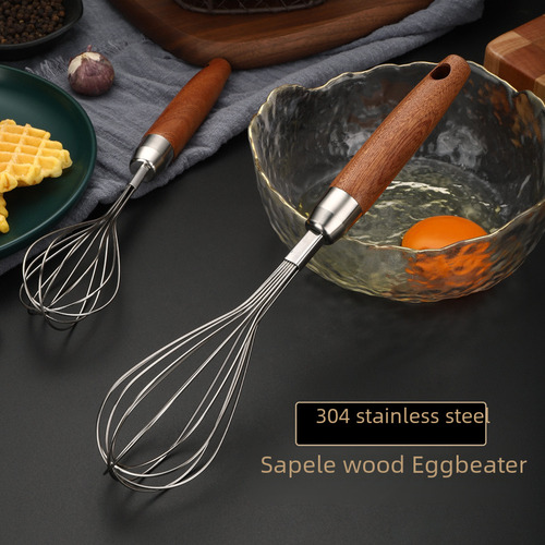 Batidor De Huevos Sapele Con Mango De Madera, Tamaño Grande,