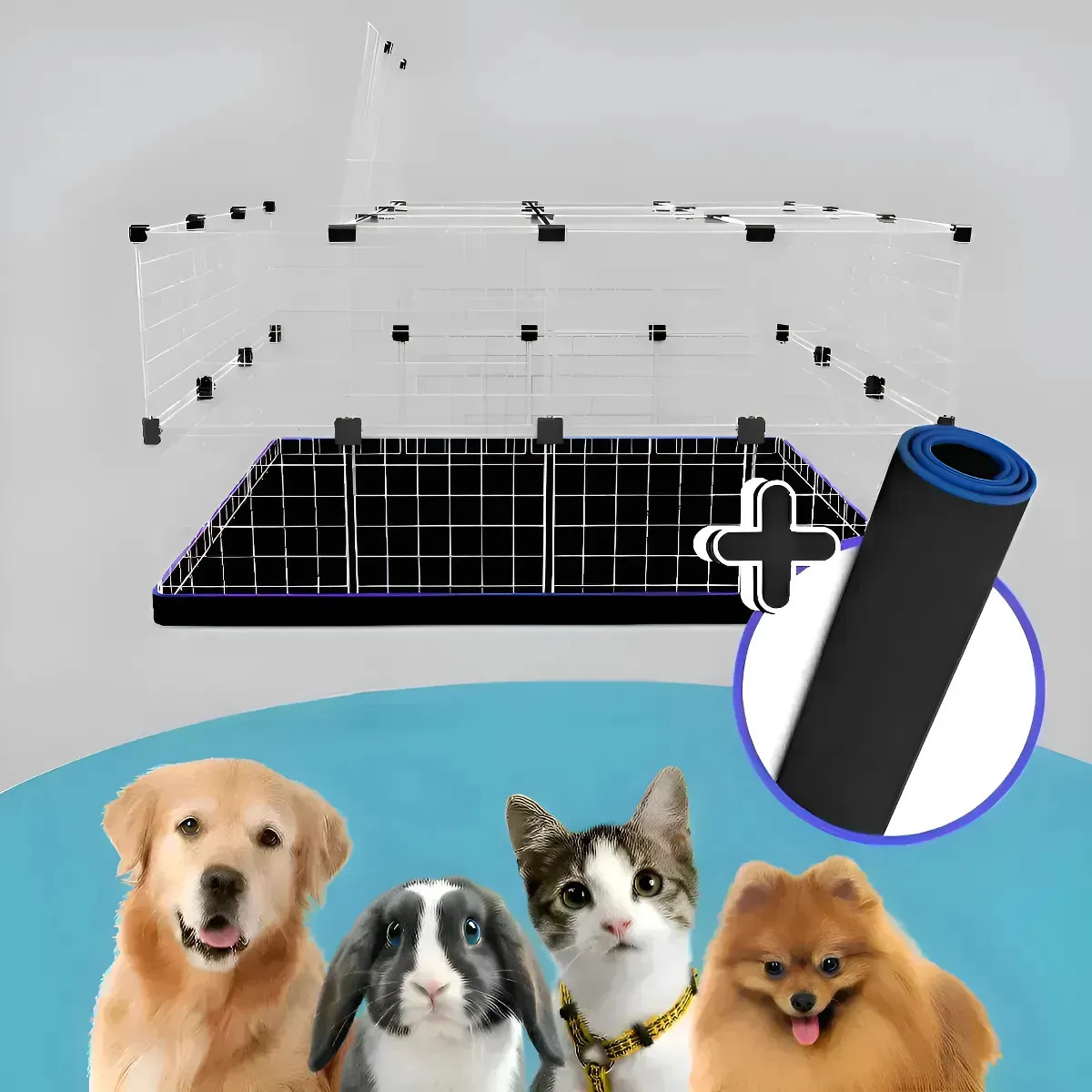 Gaiola Para Animais 120x90 2 Tapetes Cercado Pós Operatório Branco - Azul