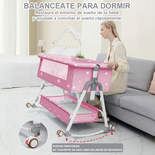Cuna Plegable Portátil Mosquitero Bebe Colchon Niños, Cama Altura Regulable Mosquitero Abatible,Colecho Cuna Multifuncional, Corral Con Colchón Mosquitera Color Rosa