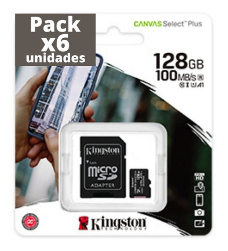 Pack X6 Memorias Micro Sd 128gb Kingston Clase 10 Mayoristas