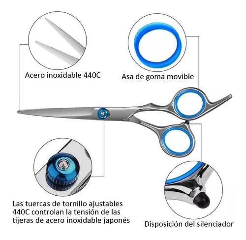 Imagen 4 de 7 de Set Tijera Cortar Pelo Entresacadora Cabello Peluquería
