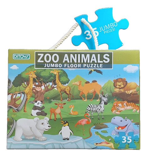 Rompecabezas Jumbo De Piso Animales Del Zoo 35 Piezas Ditoys