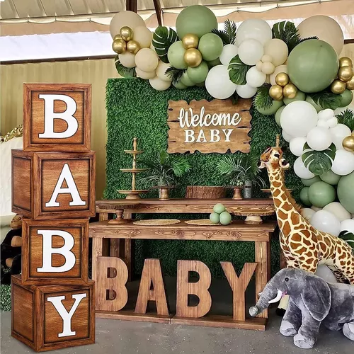 Decoraciones Para Baby Shower, Cajas De Bebé Con Letras, 4 P