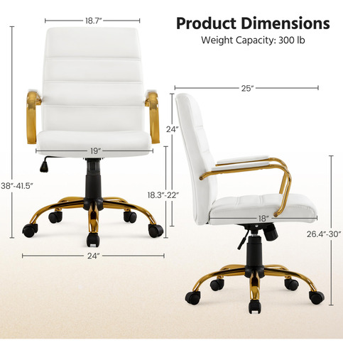 Silla De Oficina Ajustable Cuero Pu Respaldo Medio Blanca Do