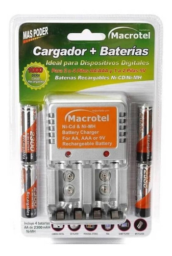 Cargador Macrotel Aa/aaa/batería +4 Pilas Aa 2300mah