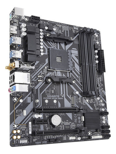 Placa-mãe Gigabyte B450m DS3h Wifi Bt Ddr4 Pcie Usb3 Am4 Cor preta