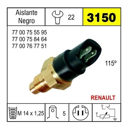 Bulbo Temperatura Agua Duplex Renault 18 19 Y Fuego