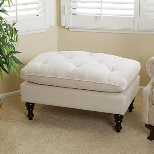 Christopher Knight Home Creme Tufted Fabric Ottoman, Cream