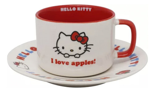 Taza Cerámica Posavasos Hello Kitty Apple Collection Miniso