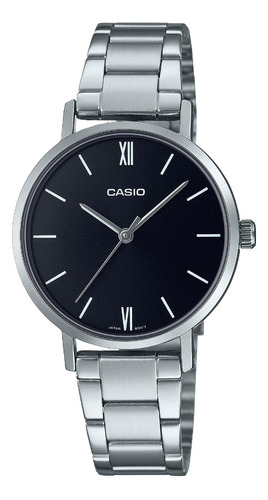 Reloj Dama Casio Ltp-vt02d-1a Acero Elegante Resistente Agua Color de la malla Plateado Color del fondo Negro