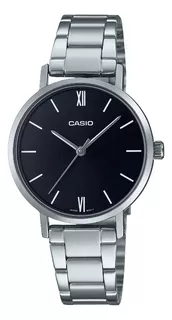 Reloj Dama Casio Ltp-vt02d-1a Acero Elegante Resistente Agua Color de la malla Plateado Color del fondo Negro