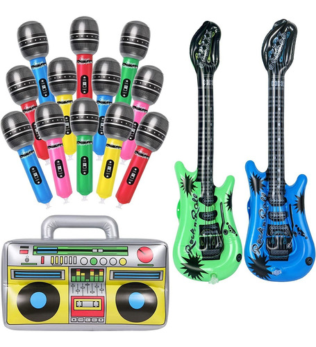 12 Micrófonos Inflables, 1 Boombox Inflable, 2 Guitarr...