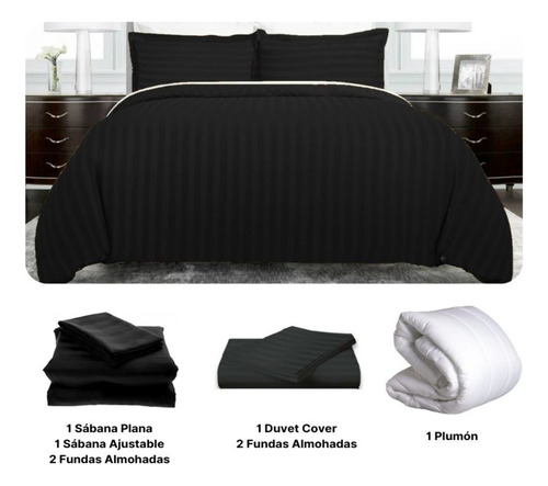 Imagen 2 de 6 de Duvet Queen Saten Stripe+plumón+4 Fundas+sabanas+envío